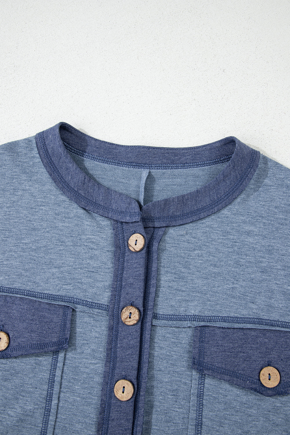 Denim Blue Patchwork Short Sleeve Jumpsuit with Pockets