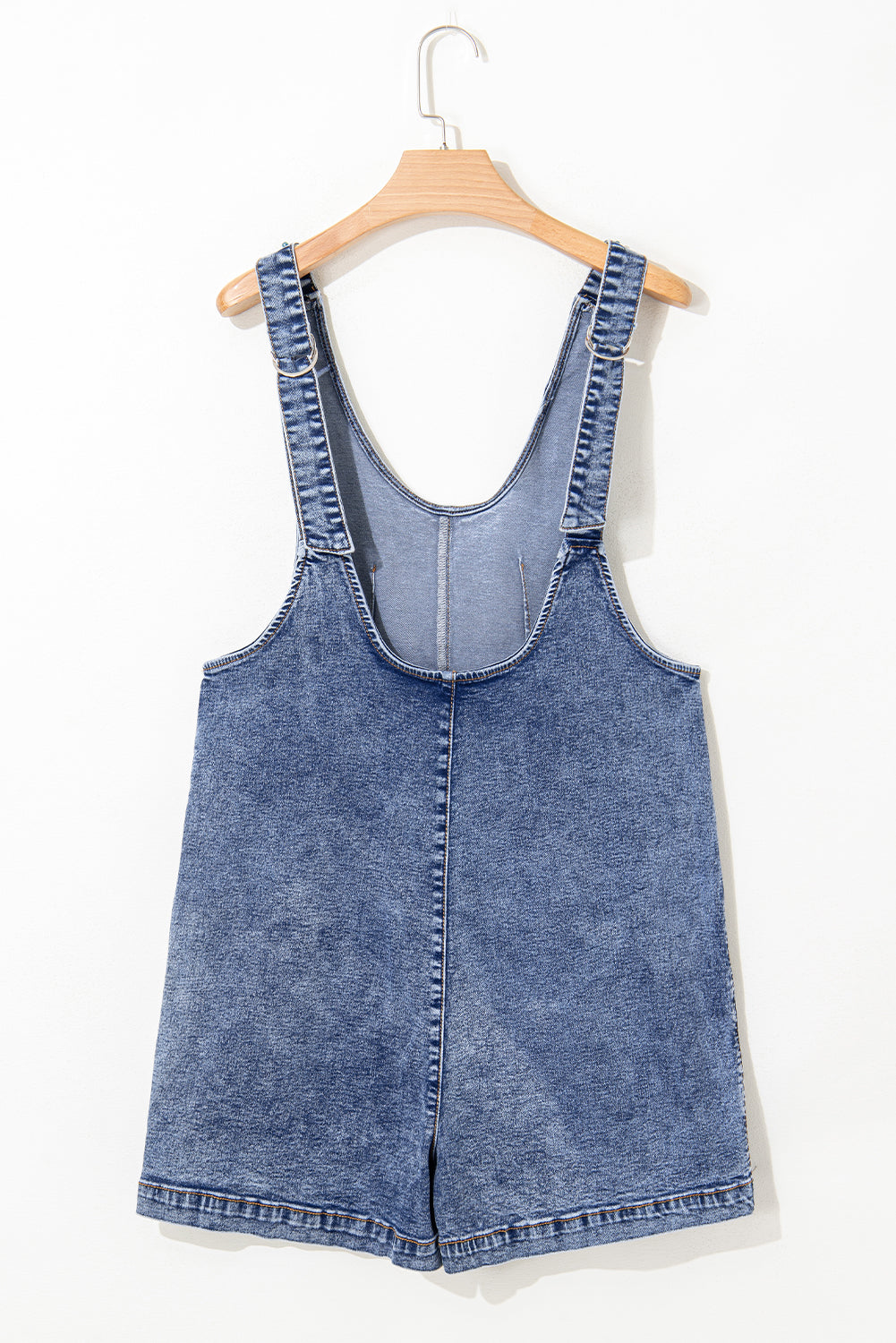 Dusk Blue Sleeveless Denim Romper with U-Neck & Pockets
