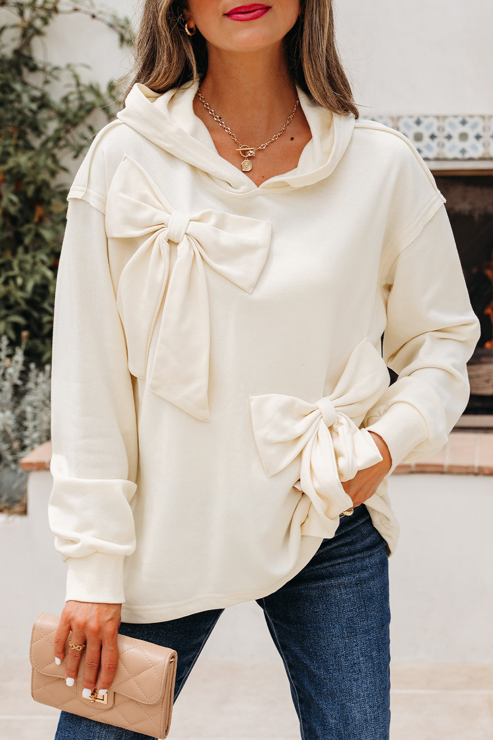 Oversized Bow Hoodie – Creamy White