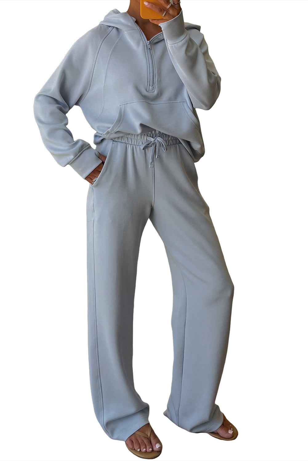 Beau Blue Half Zip Thumbhole Sleeve Hoodie Active Pants Two Piece Set