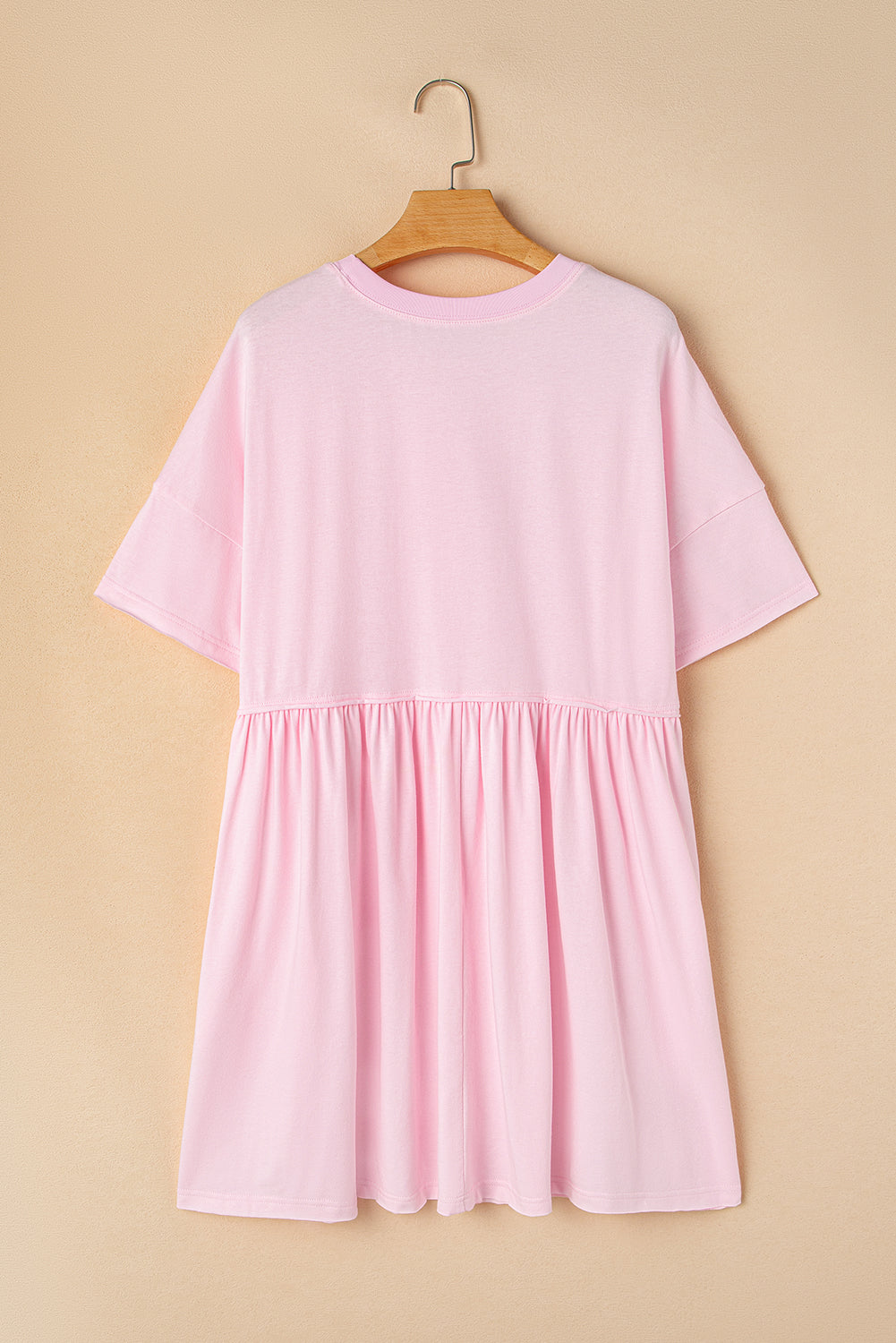 Raw Edge Pocketed Babydoll T-Shirt Dress – Pink