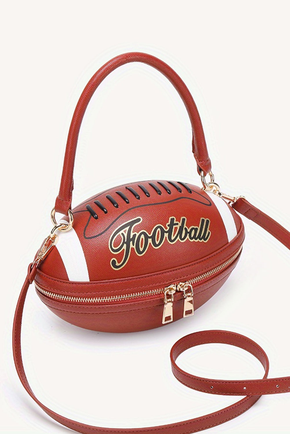 Chestnut Football-Shaped Crossbody Bag