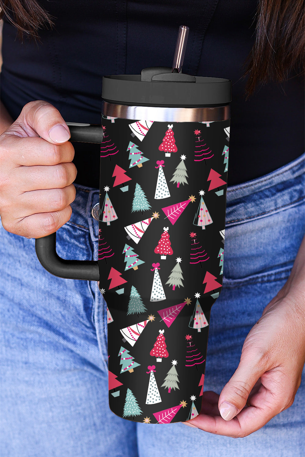 Black Christmas Tree Printed 40oz Tumbler Cup