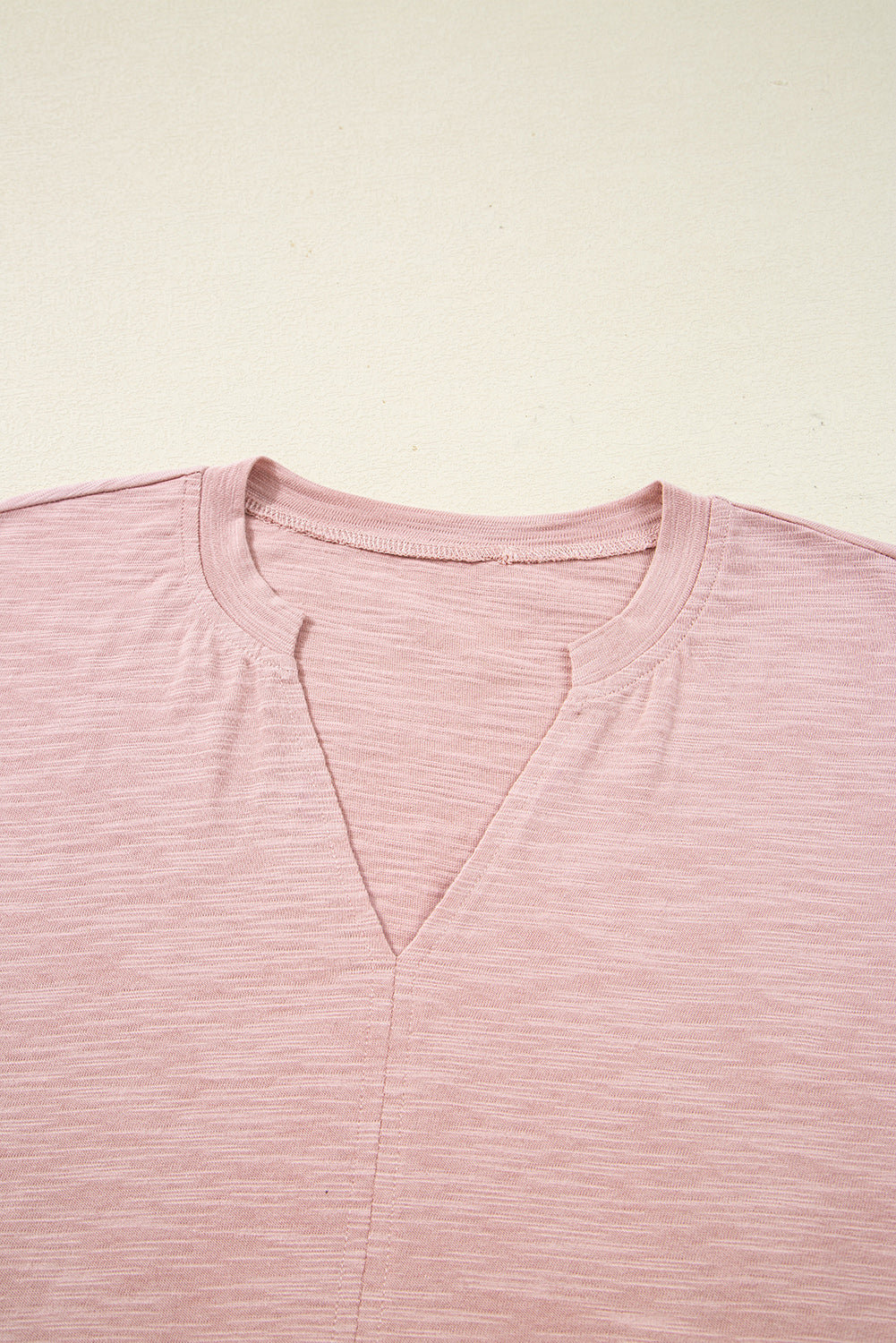 Light Pink Keyhole Notch V-Neck Batwing Sleeve Blouse