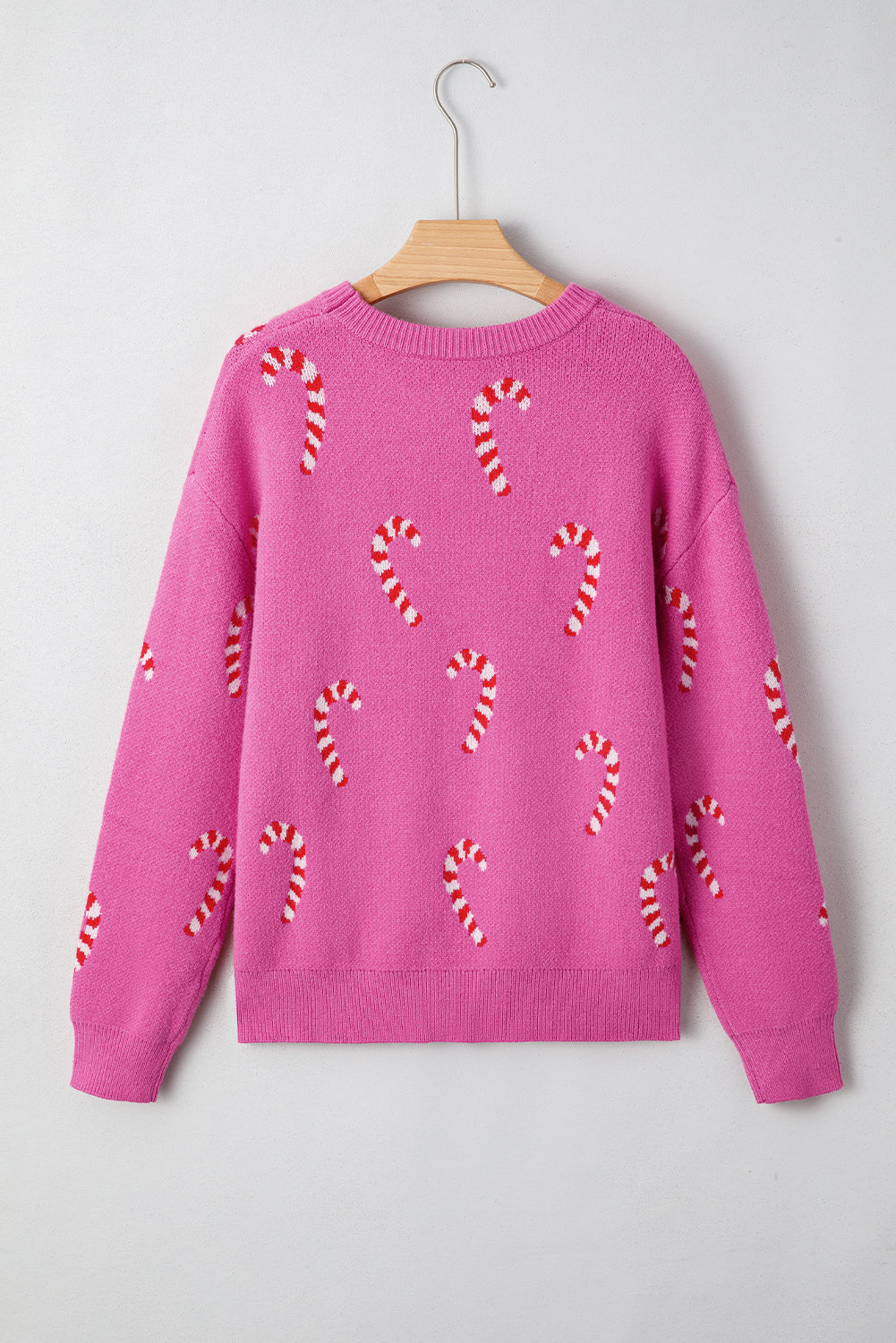 Pink Christmas Candy Cane Holiday Drop Shoulder Sweater