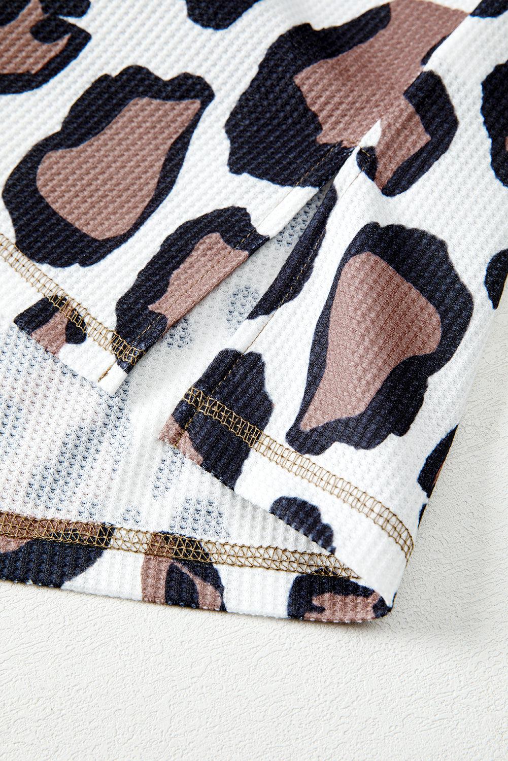 Leopard Mixed Texture Patchwork Zip Up Drop Shoulder Hoodie