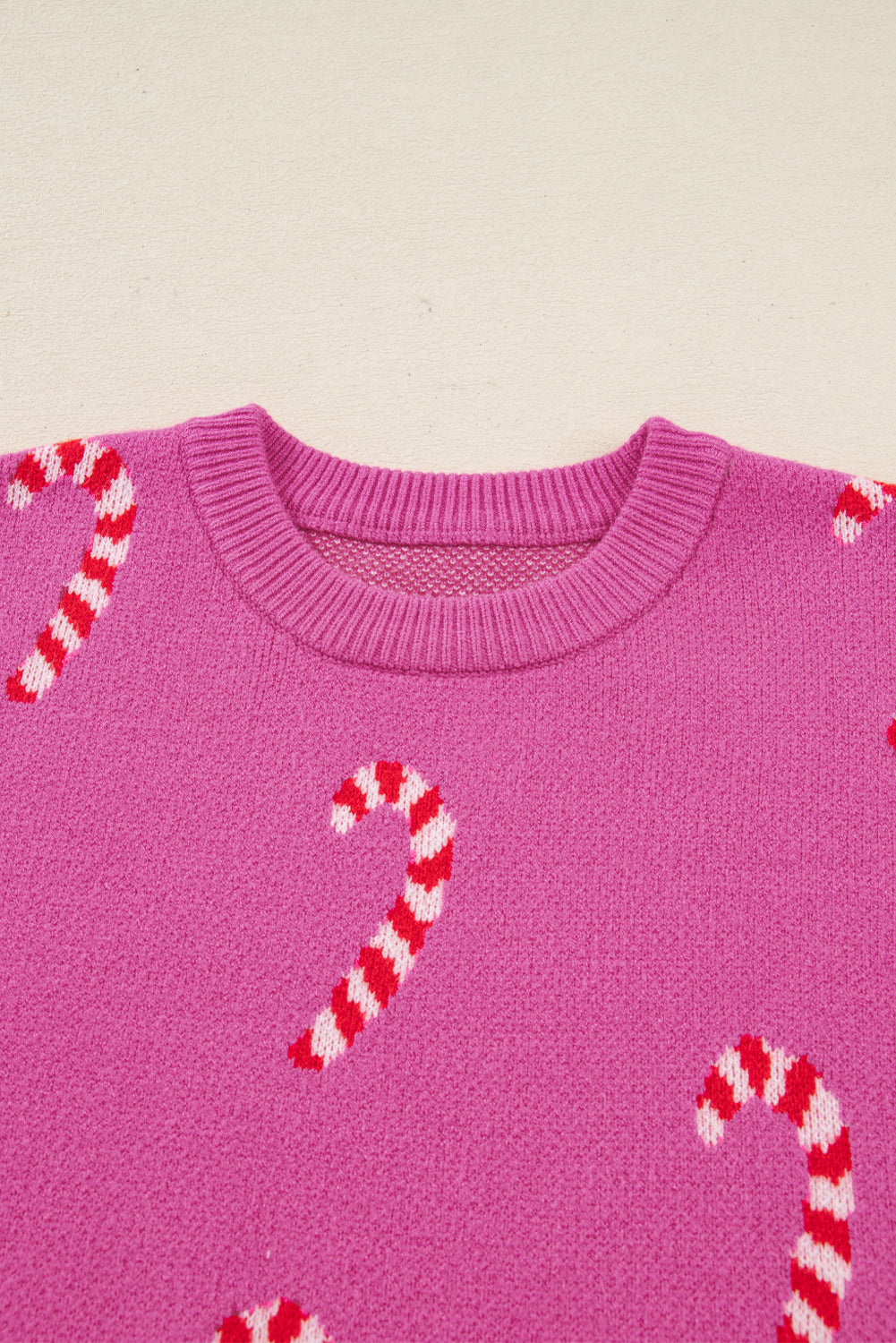 Pink Christmas Candy Cane Holiday Drop Shoulder Sweater