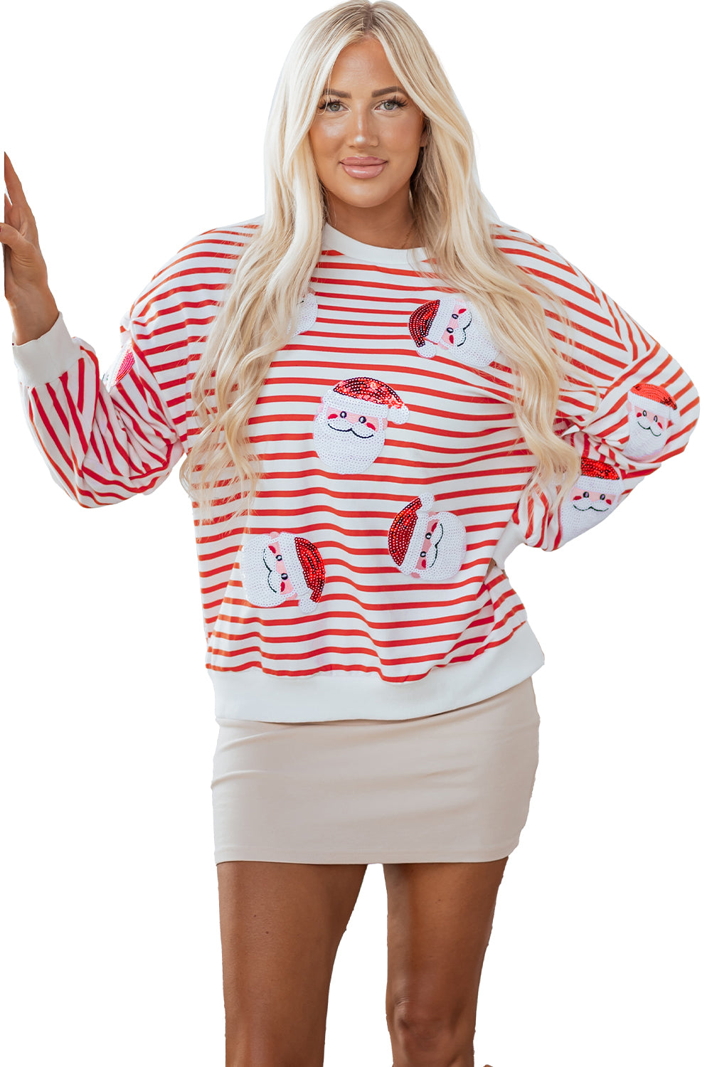 Stripe Sequin Santa Claus Pattern Christmas Pullover Sweatshirt