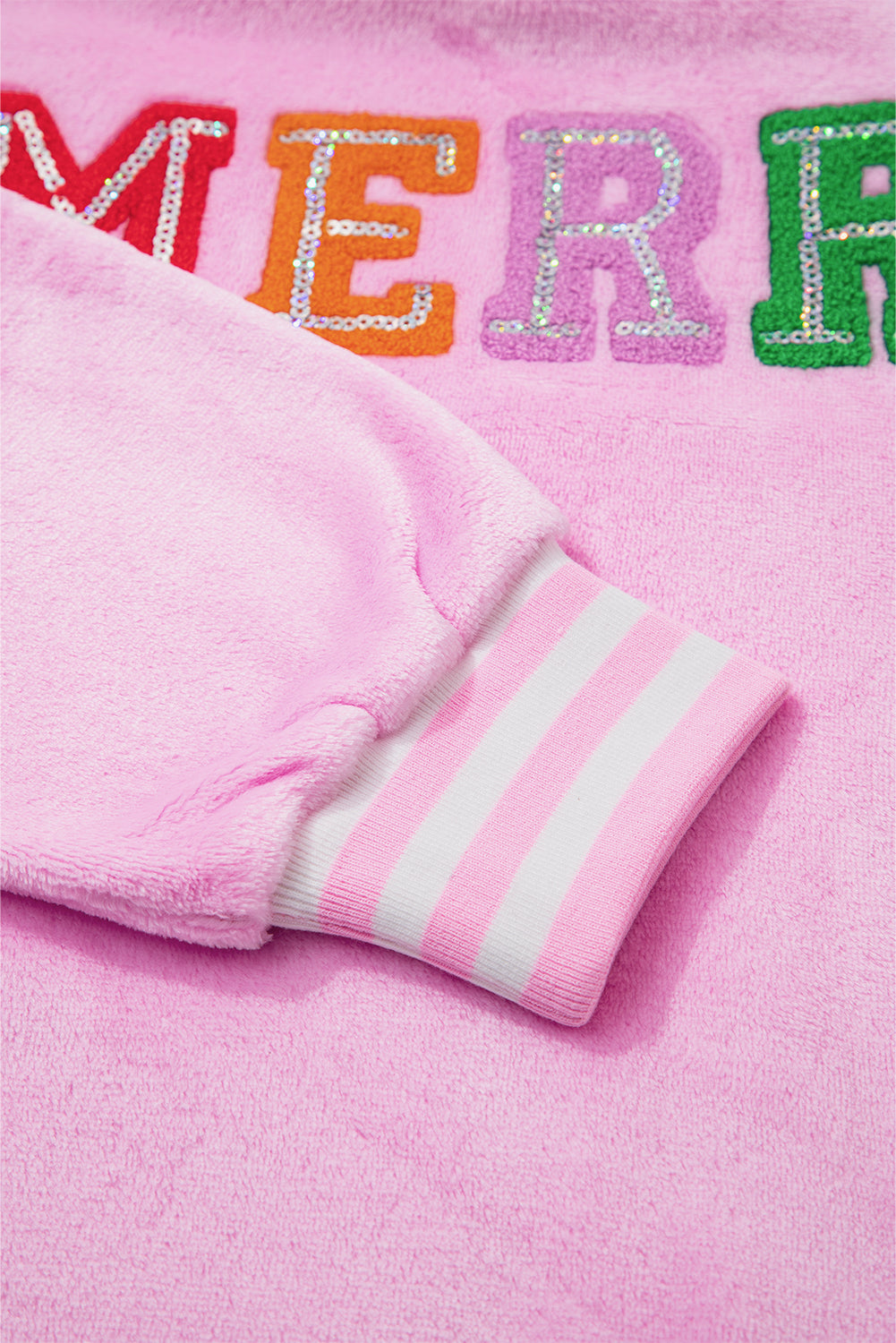Pink Merry Letter Pattern Plush Pullover