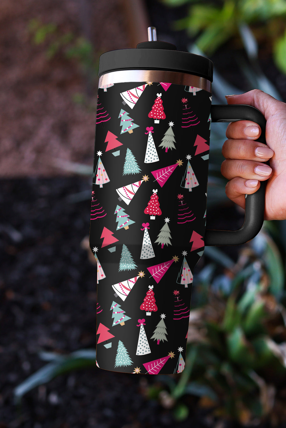 Black Christmas Tree Printed 40oz Tumbler Cup