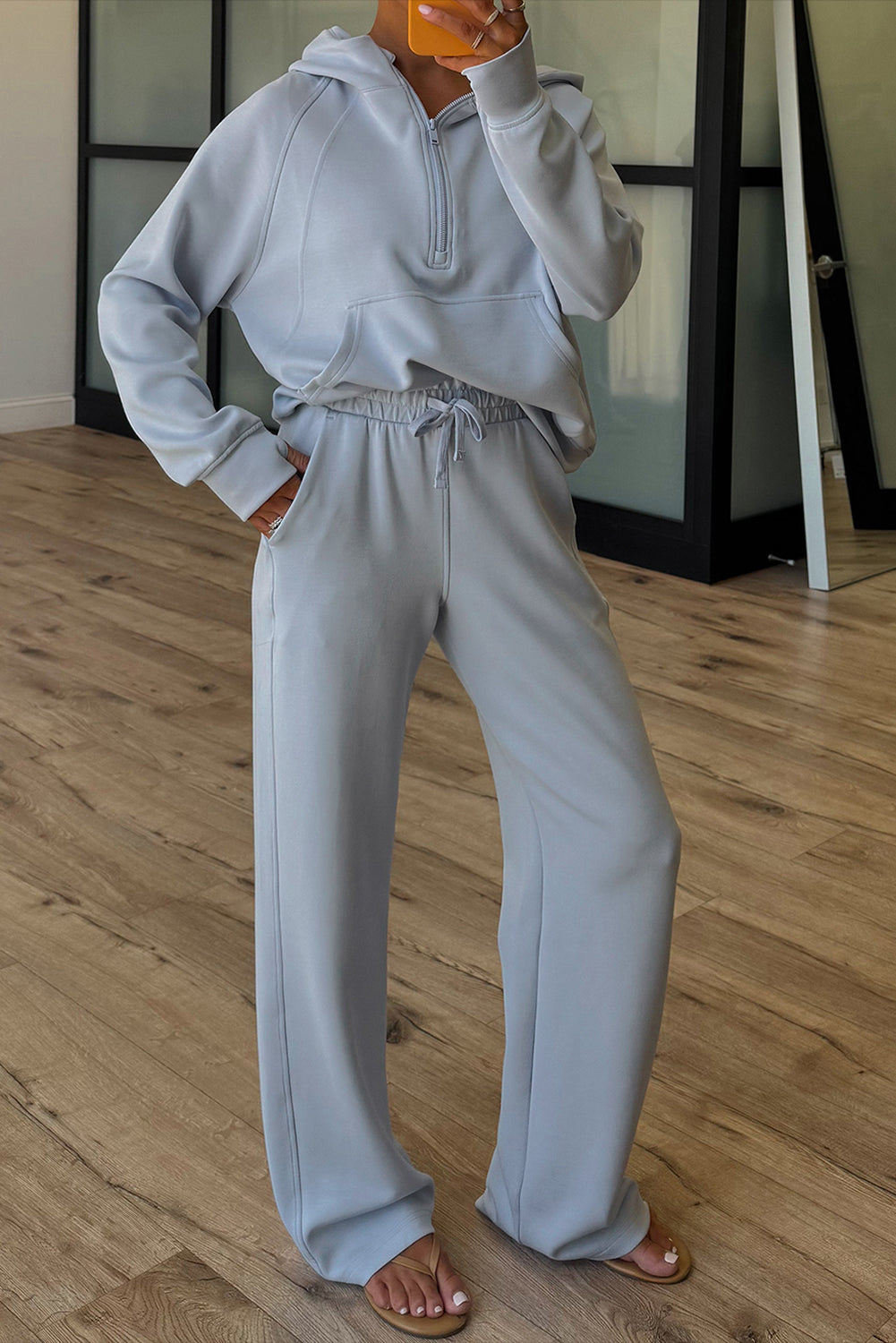 Beau Blue Half Zip Thumbhole Sleeve Hoodie Active Pants Two Piece Set