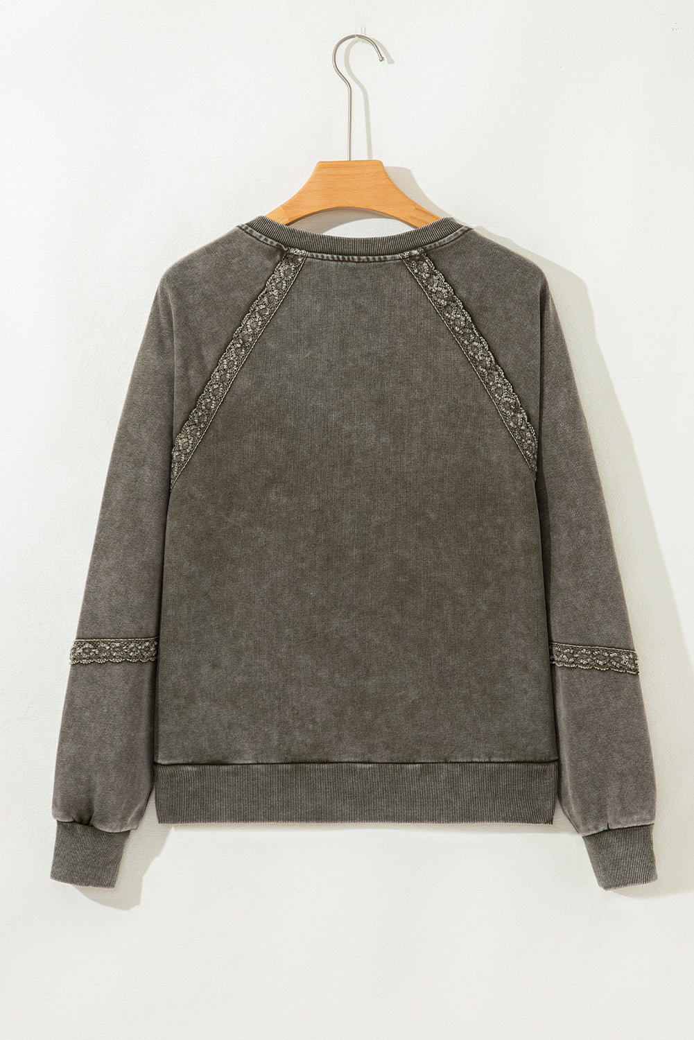 Lace Patchwork Detail Notched Neck Mineral Wash Baggy Sweatshirt