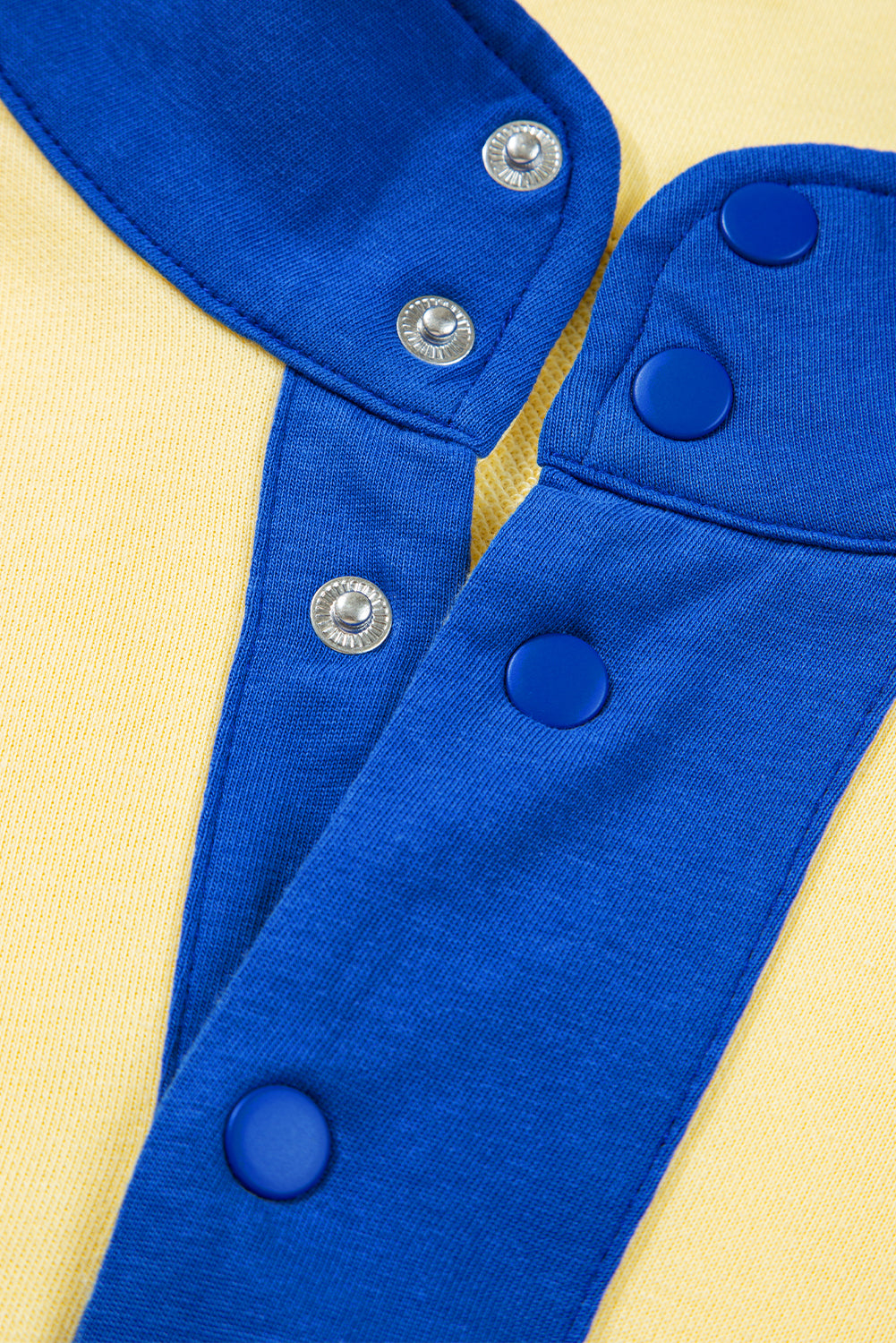 Yellow Colorblock Patchwork Half Button Pullover and Shorts Outfit