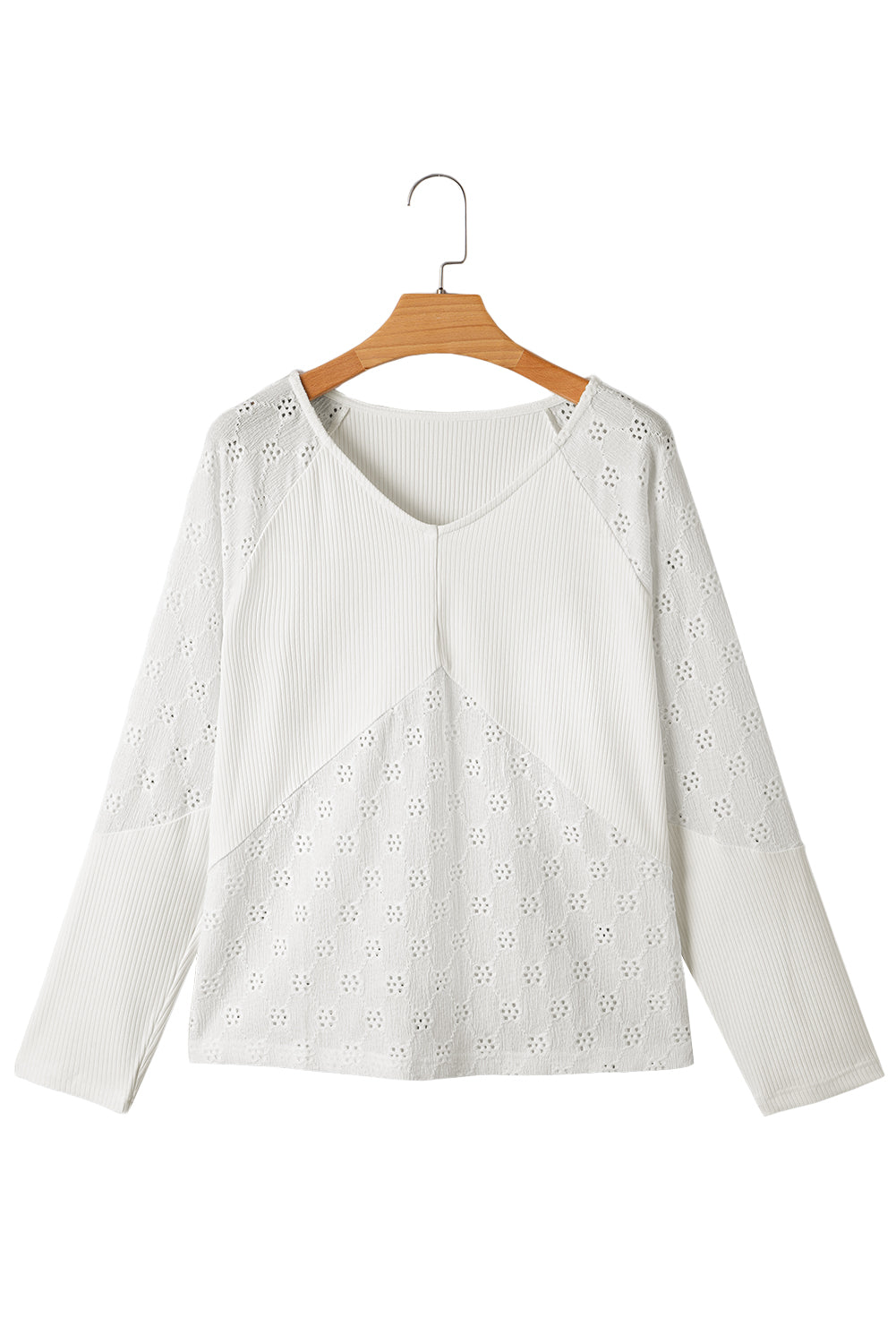Embroidered Patchwork V-Neck Top – White