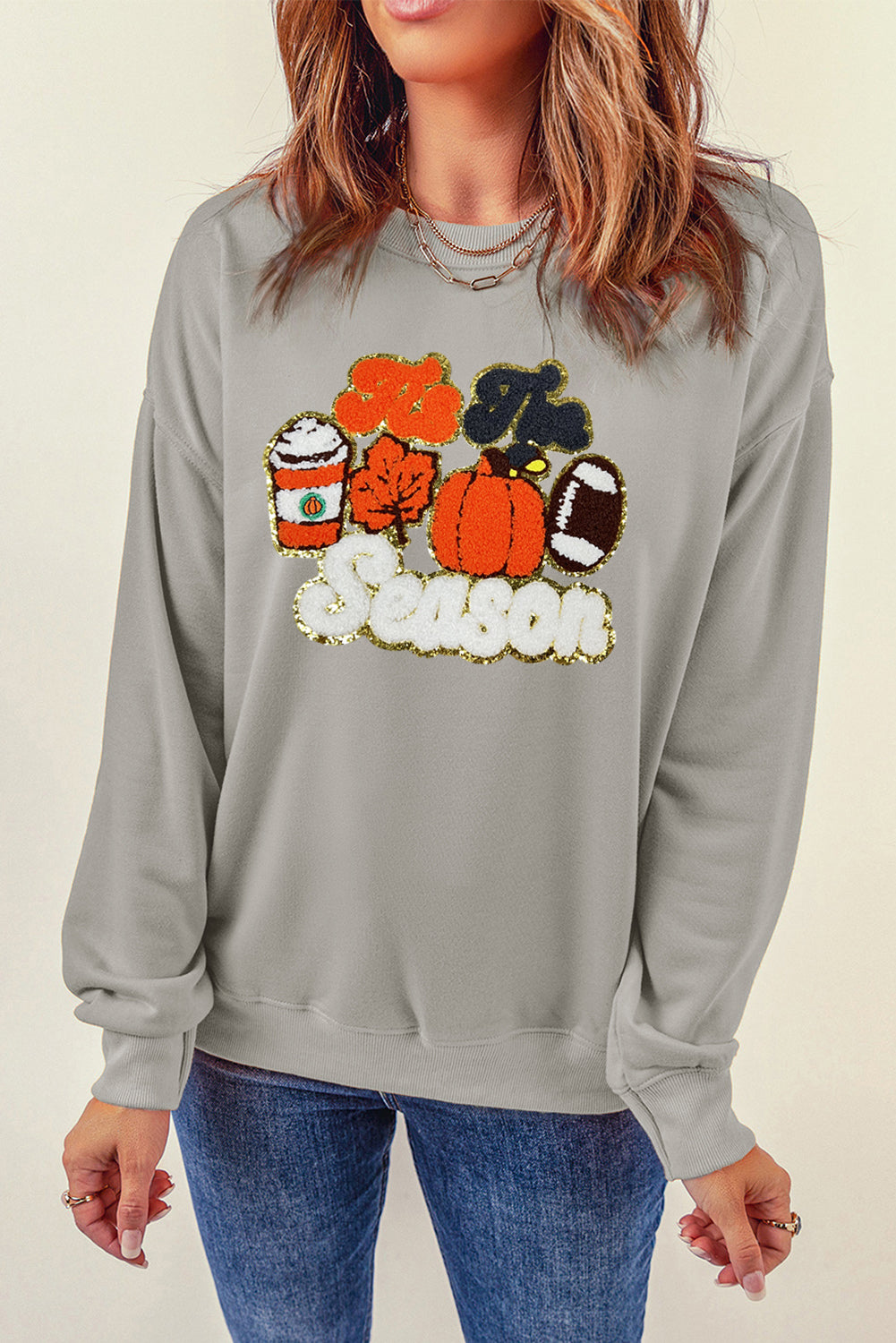 Gray Tis The Fall Season Pumpkin Football Graphic Sweatshirt