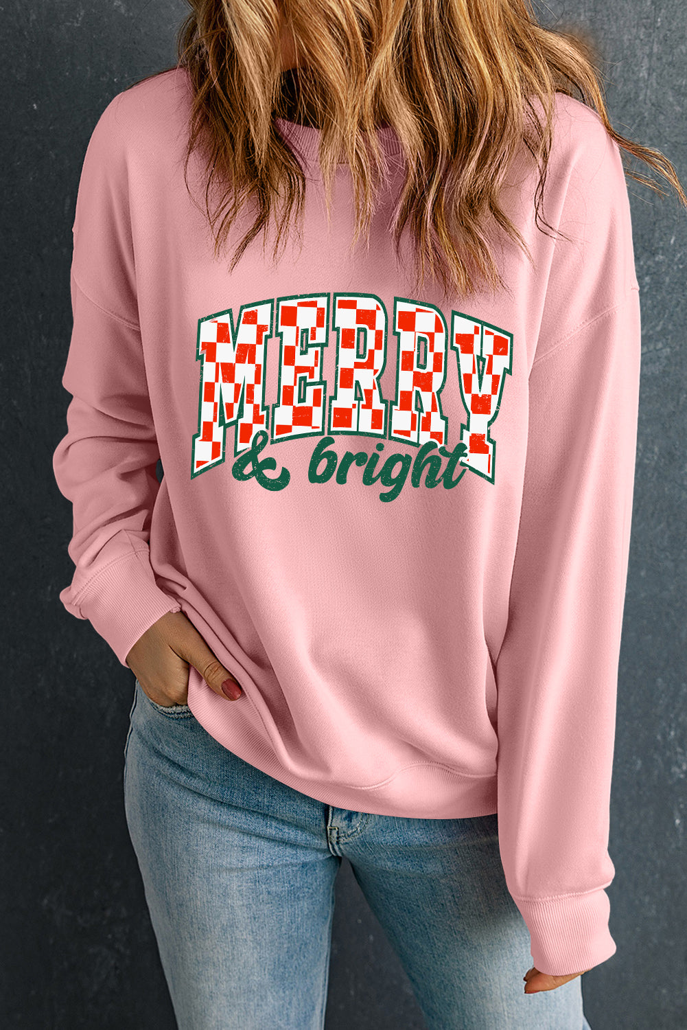 Pink Merry & Bright Printed Holiday Pullover Sweatshirt