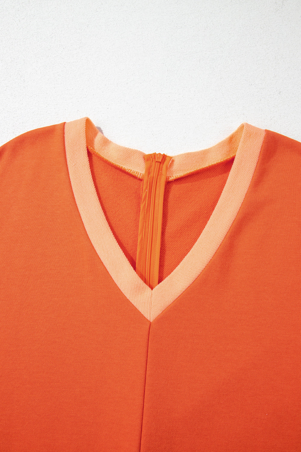 Orange Two-tone Short Sleeve V-Neck Patched Pocket Loose Romper