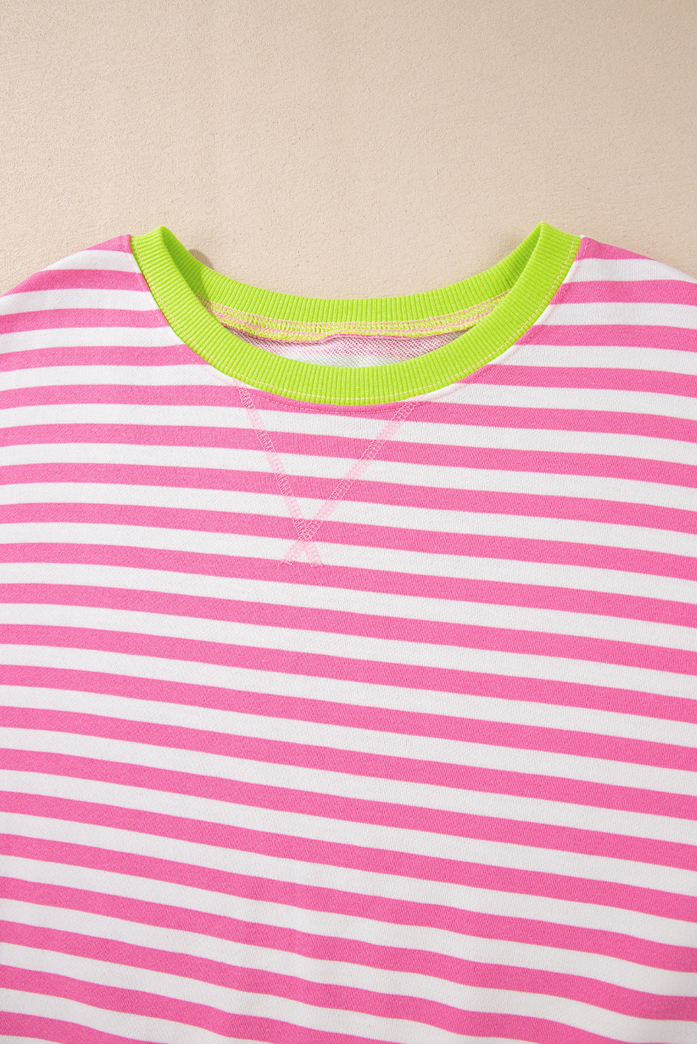 Striped Contrast Trim Drop Shoulder Sweatshirt