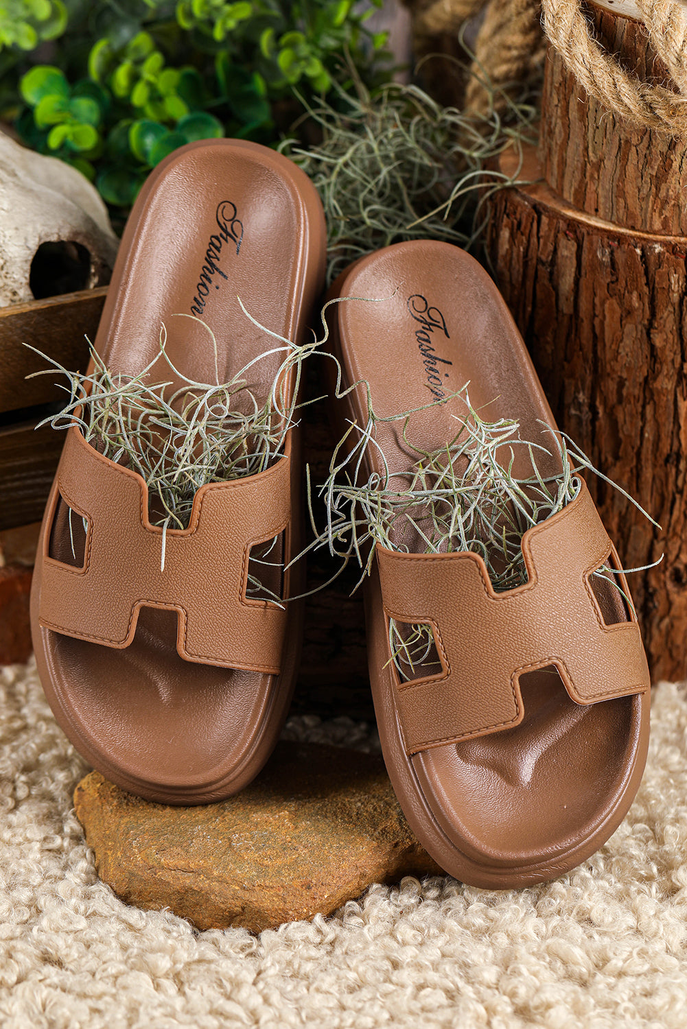 Cutout Open Toe Platform Slide Sandals