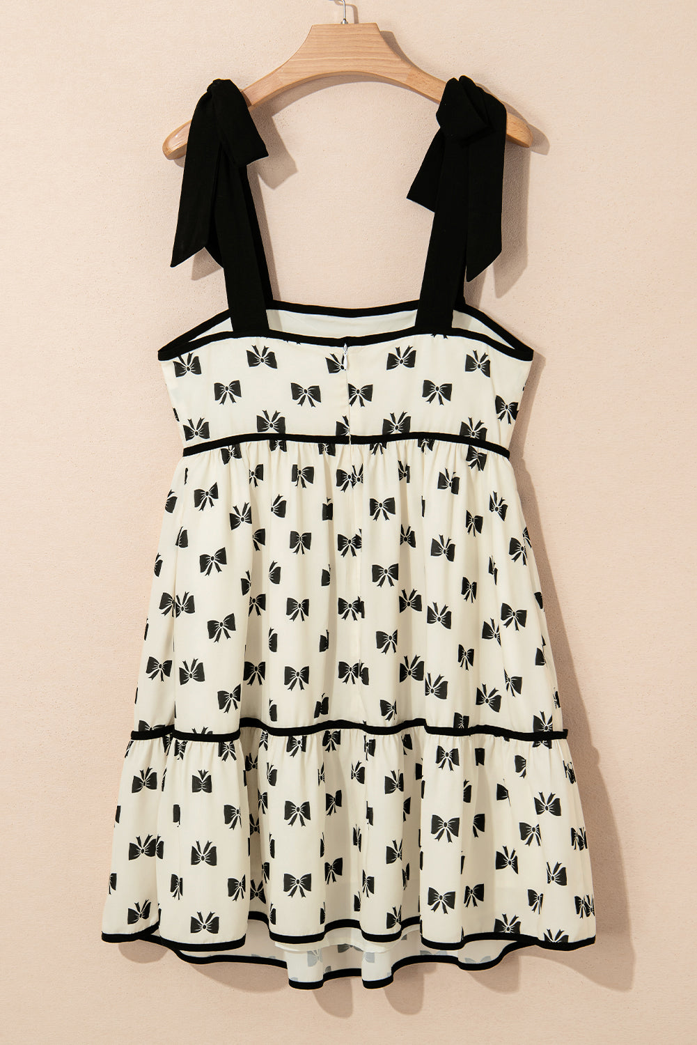 White Contrast Bow-Trimmed Knotted Shoulder Mini Dress