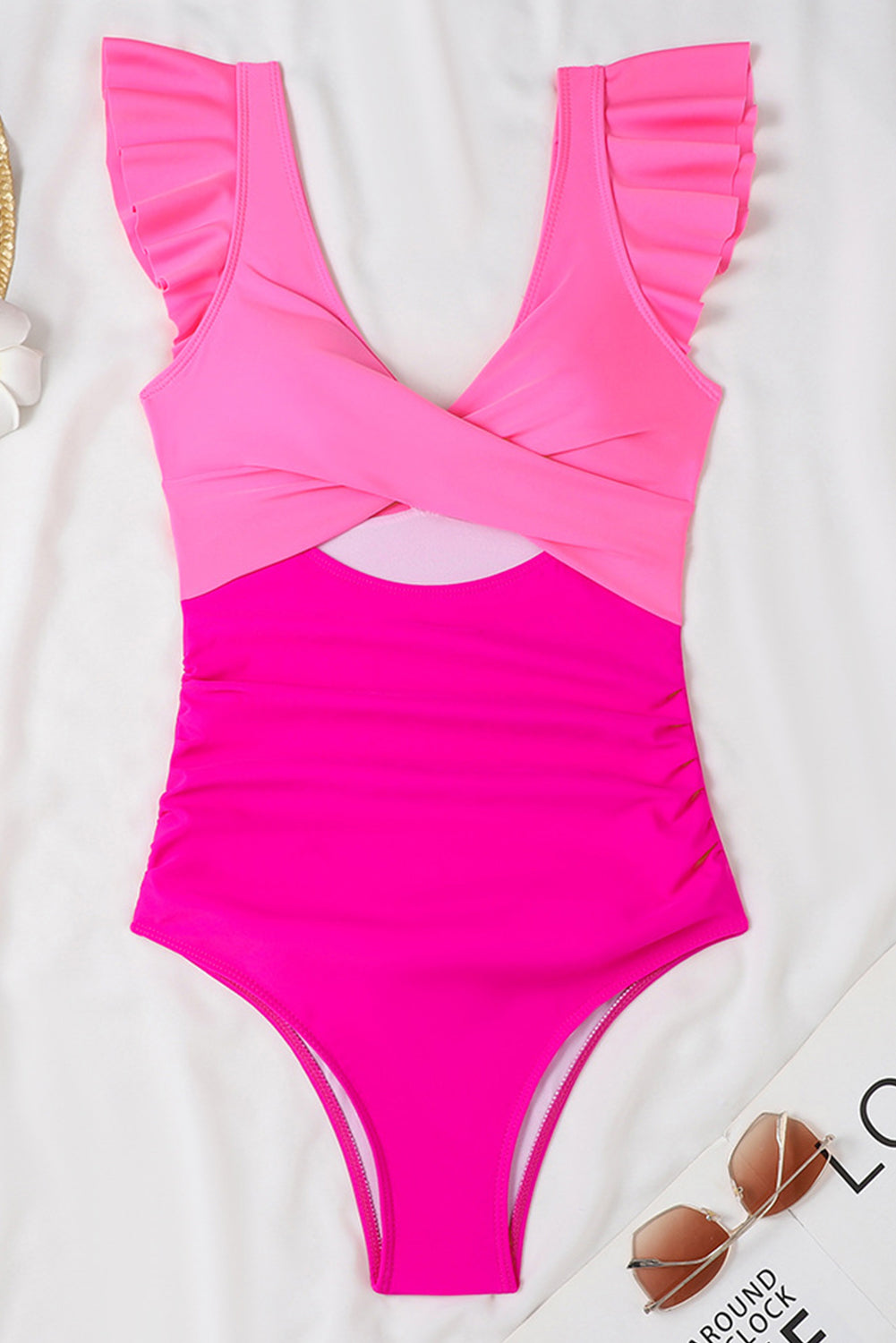 Pink Colorblock Criss-Cross Cutout One-Piece Swimsuit