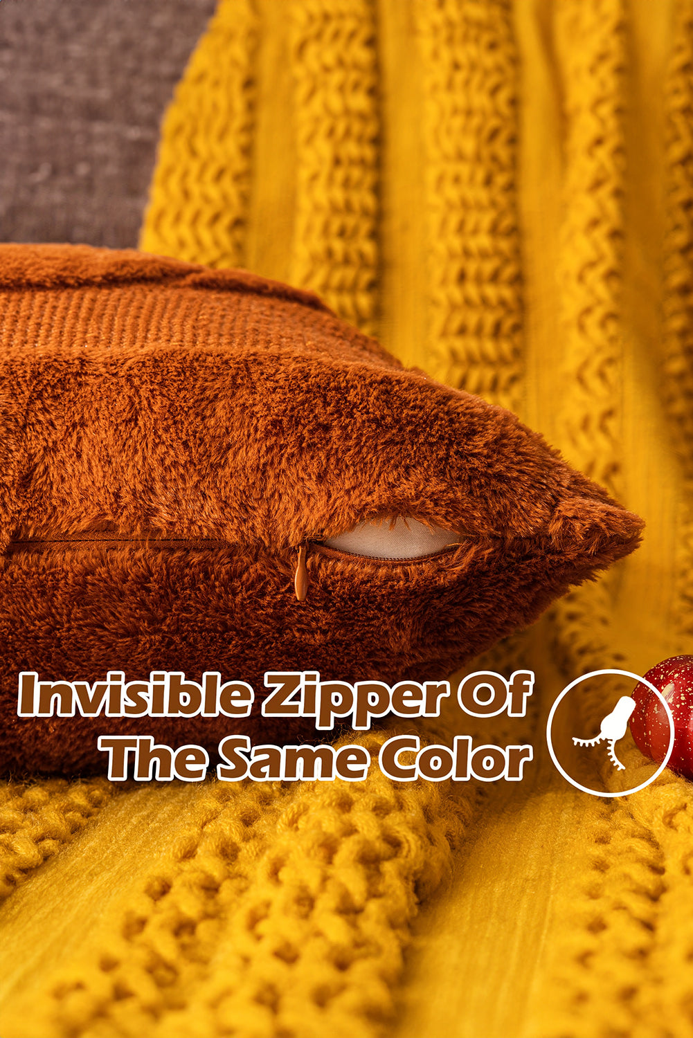 Orange Plush Textured Pumpkin Throw Pillowcase