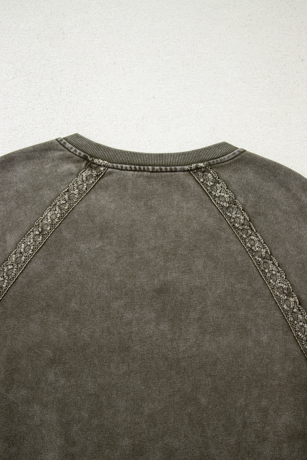 Lace Patchwork Detail Notched Neck Mineral Wash Baggy Sweatshirt