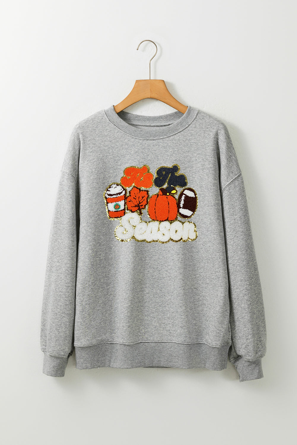 Gray Tis The Fall Season Pumpkin Football Graphic Sweatshirt