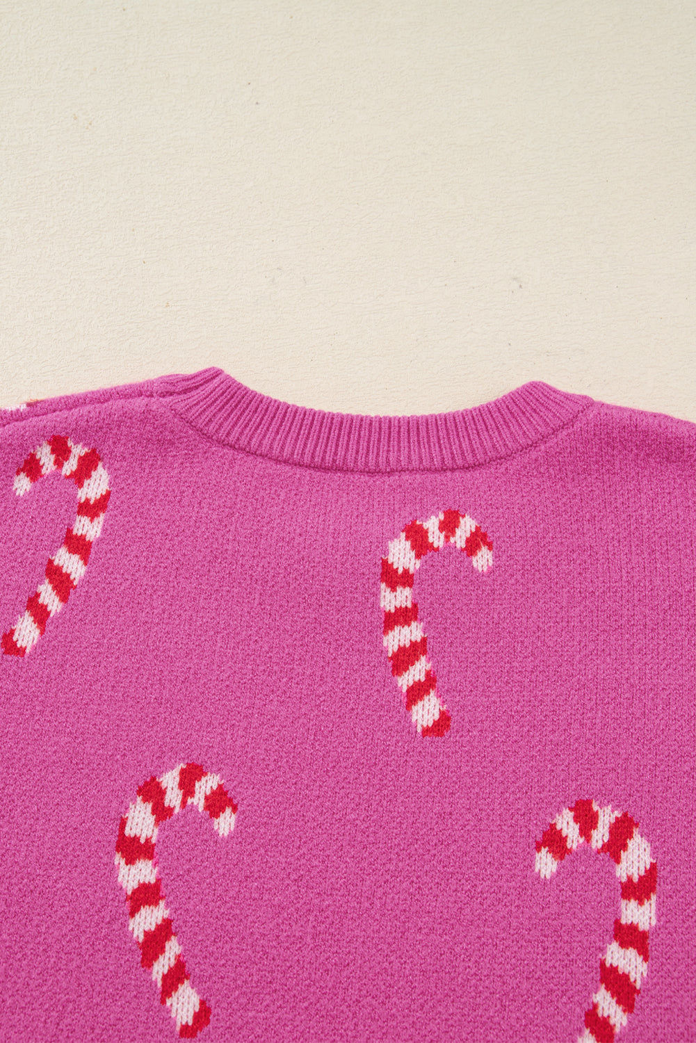 Pink Christmas Candy Cane Holiday Drop Shoulder Sweater