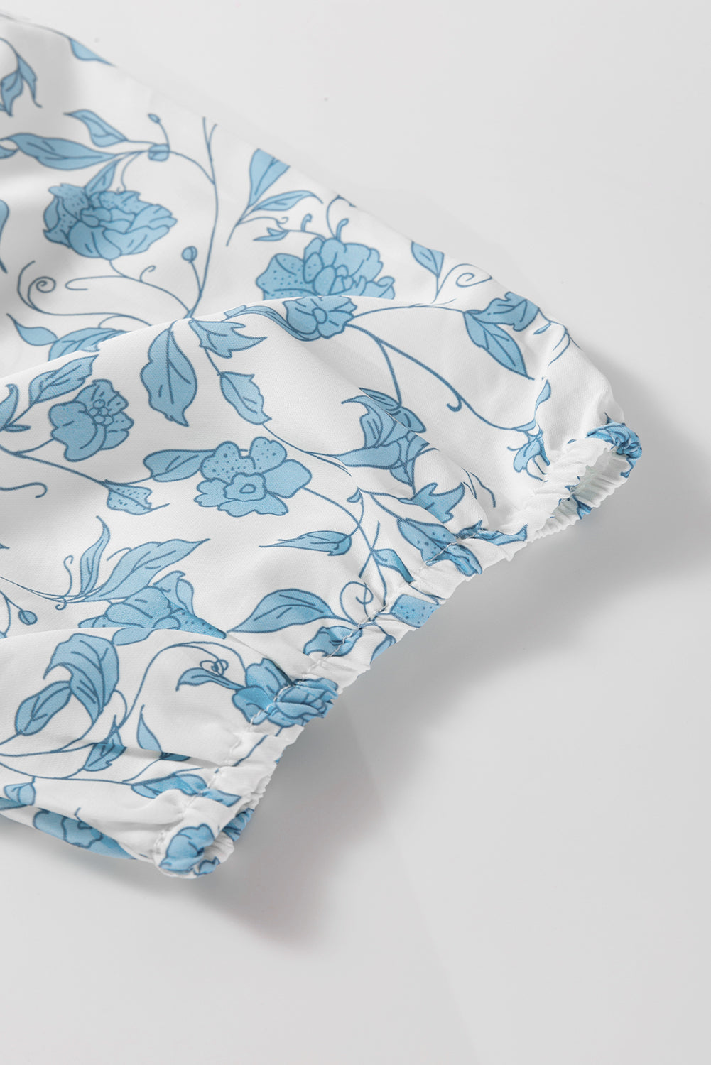 Blue Floral Puff Sleeve Mini Dress with Statement Bow