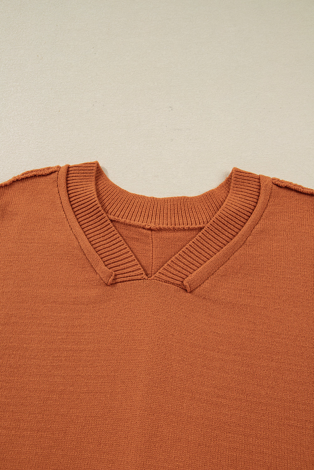 Desert Gold Colorblock Raw Edge Bubble Sleeve V-Neck Sweater