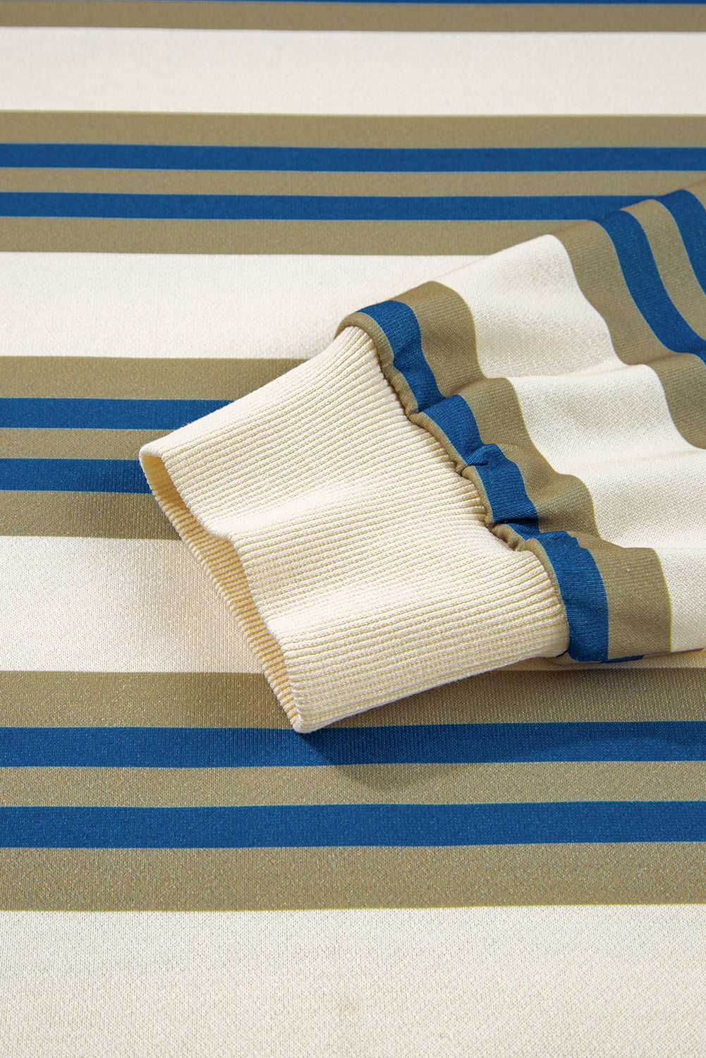 Khaki Striped Crew Neck Drop Shoulder Pullover Sweatshirt