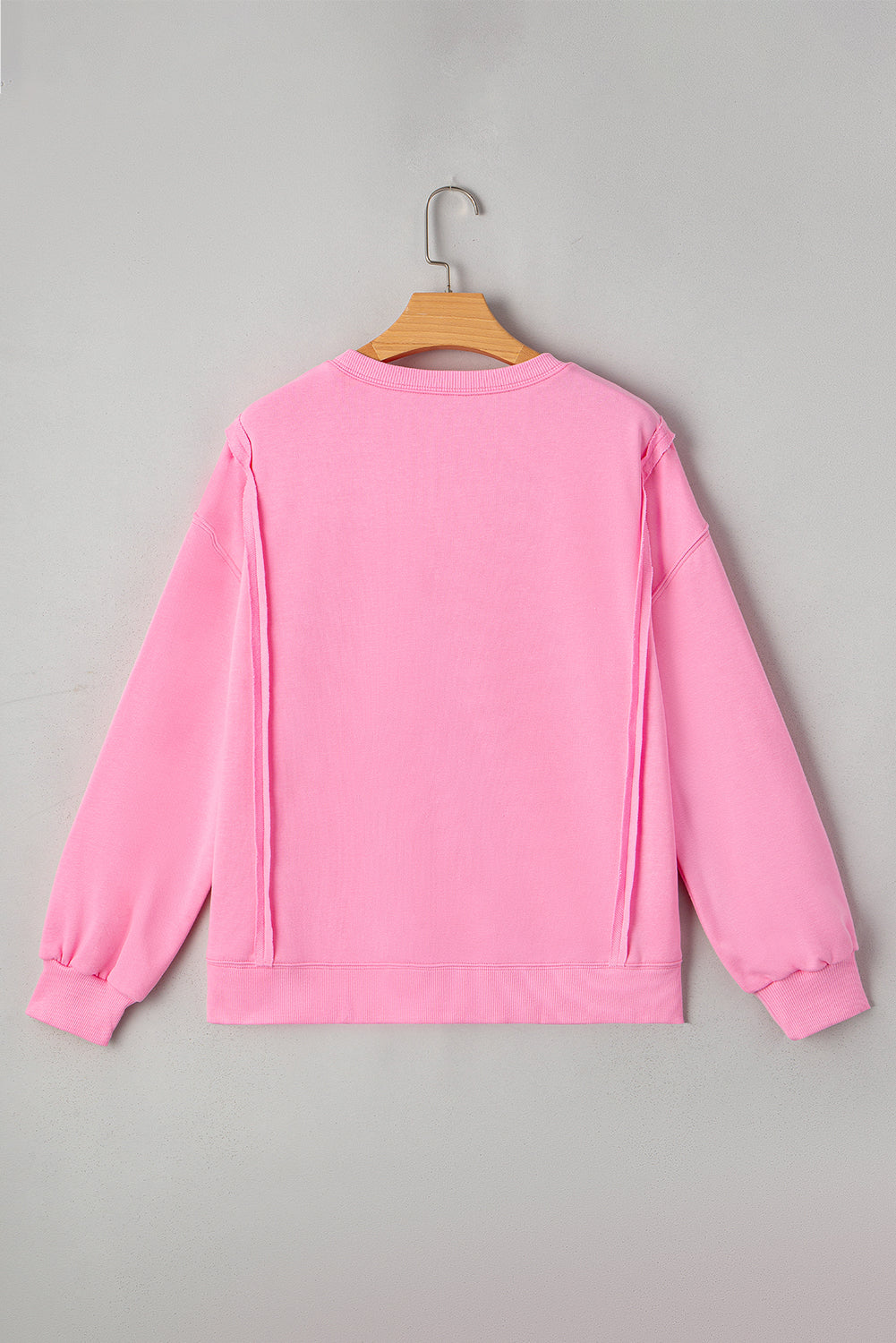 Pink Lace Bow Embroidered Split-Hem Sweatshirt