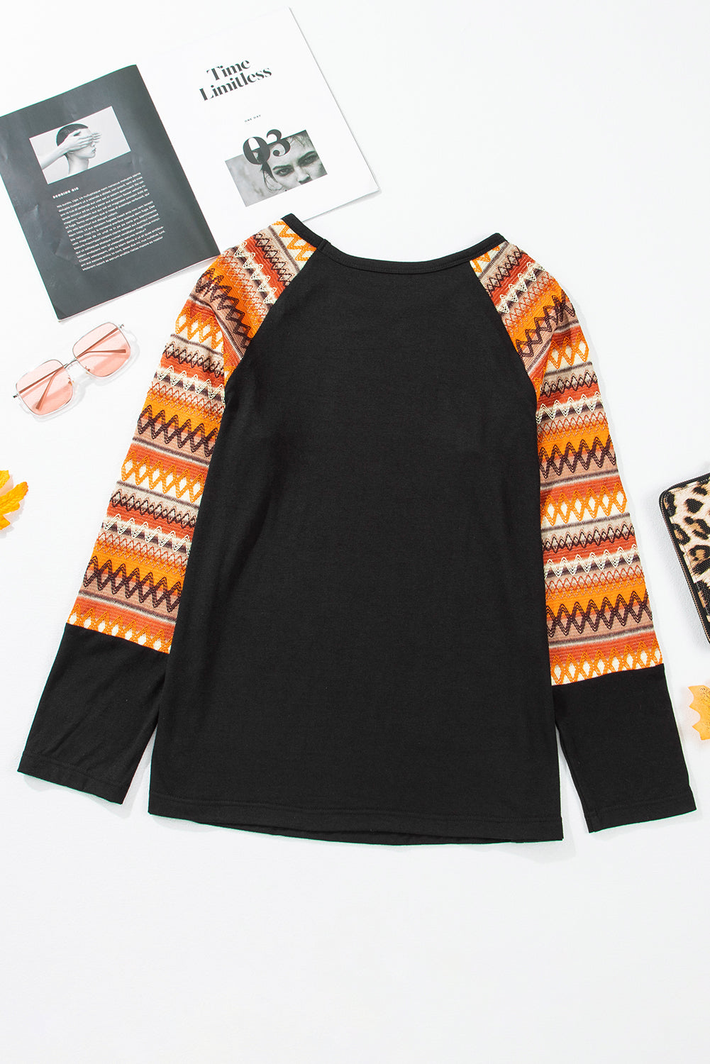 Orange Spooky Season Sequin Patched Contrast Long Sleeve Top