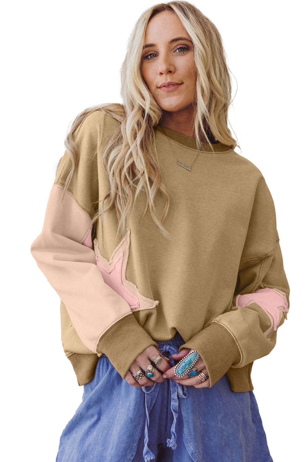 Star Patchwork Colorblock Oversized Sweatshirt