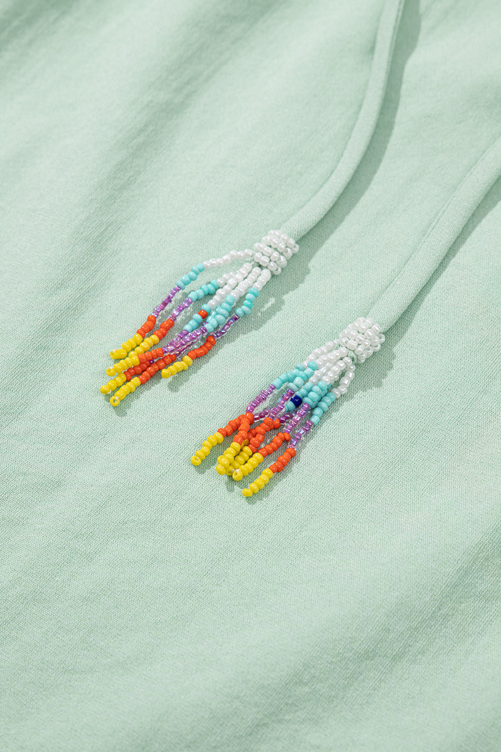 Mint Floral Embroidered Puff Sleeve Split-Neck Blouse