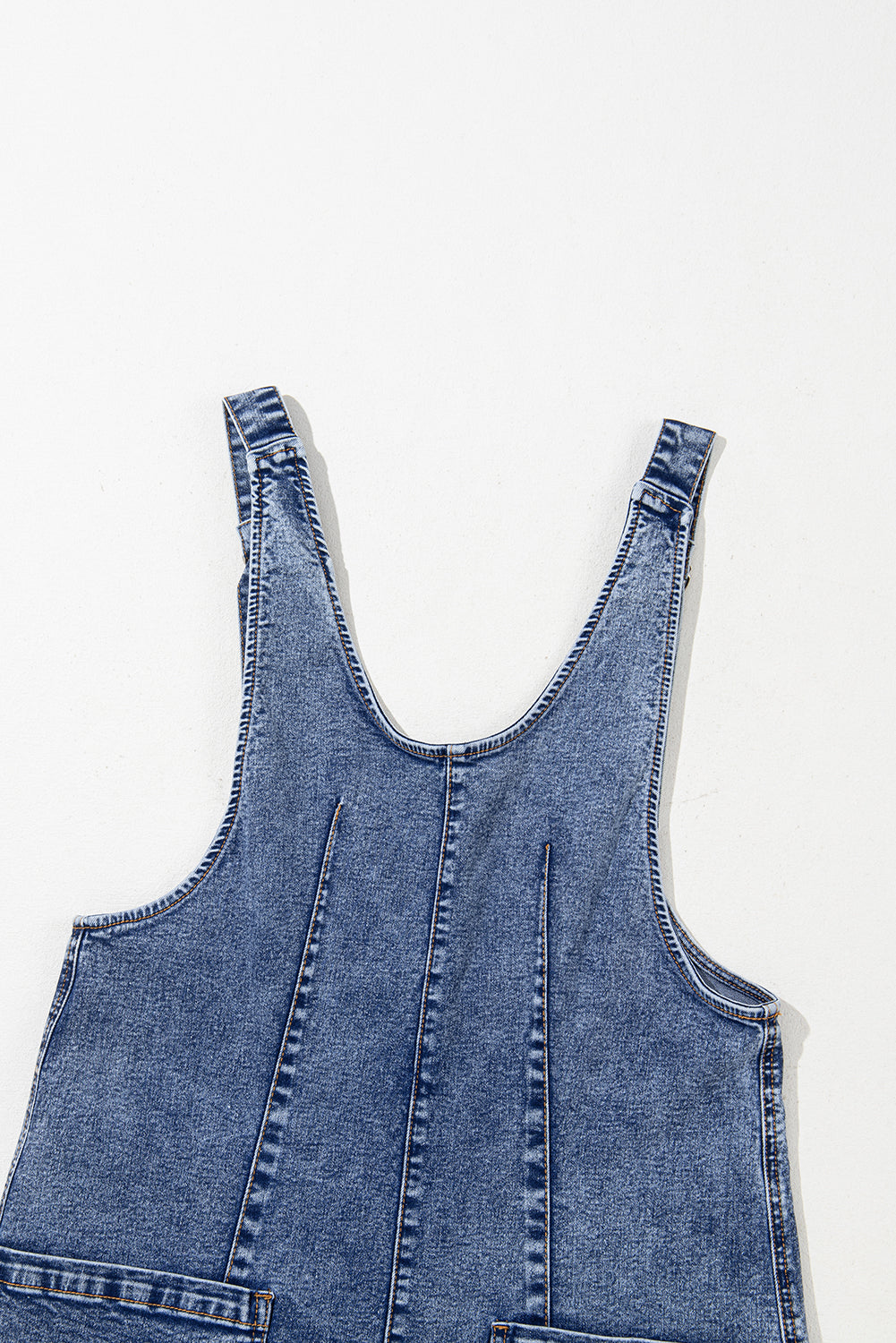Dusk Blue Sleeveless Denim Romper with U-Neck & Pockets