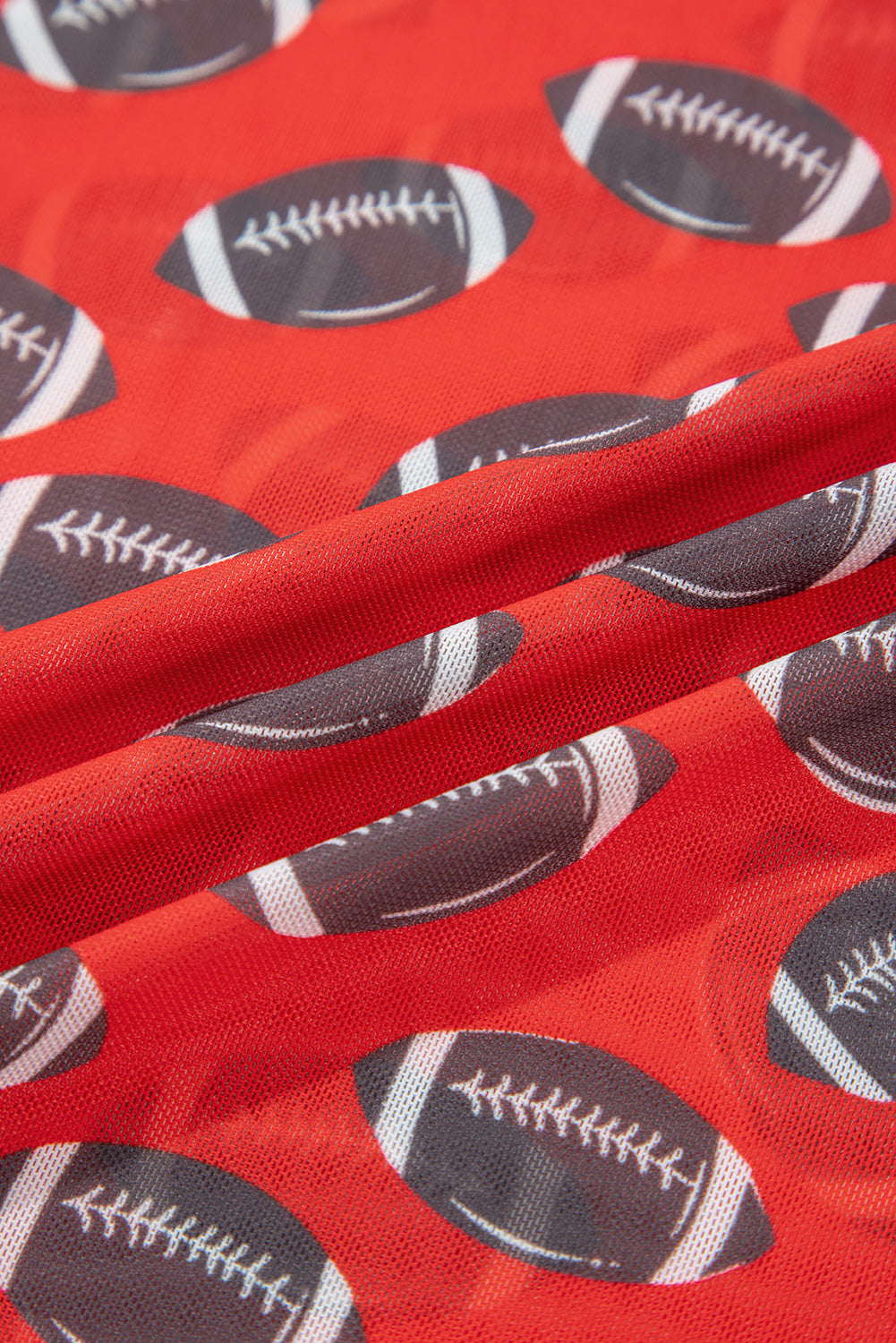 Red Game Day Football Mesh Sheer Long Sleeve Top