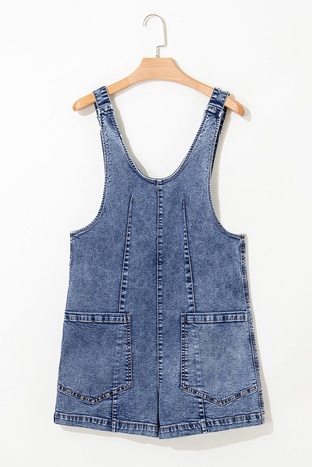 Dusk Blue Sleeveless Denim Romper with U-Neck & Pockets