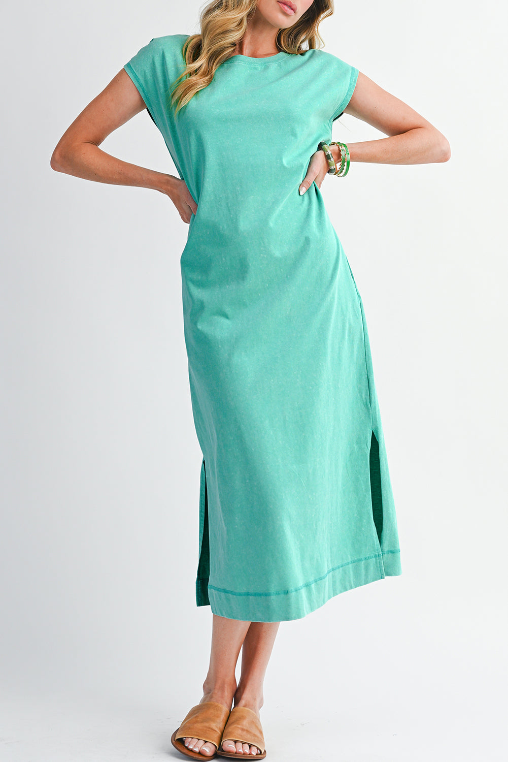 Mineral Wash Pocketed Cotton T-Shirt Dress