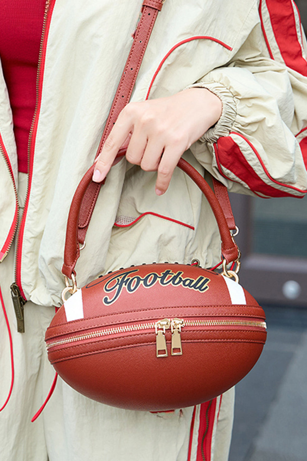 Chestnut Football-Shaped Crossbody Bag