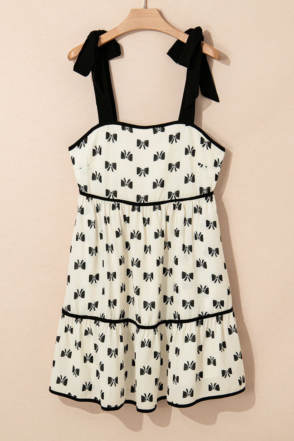 White Contrast Bow-Trimmed Knotted Shoulder Mini Dress