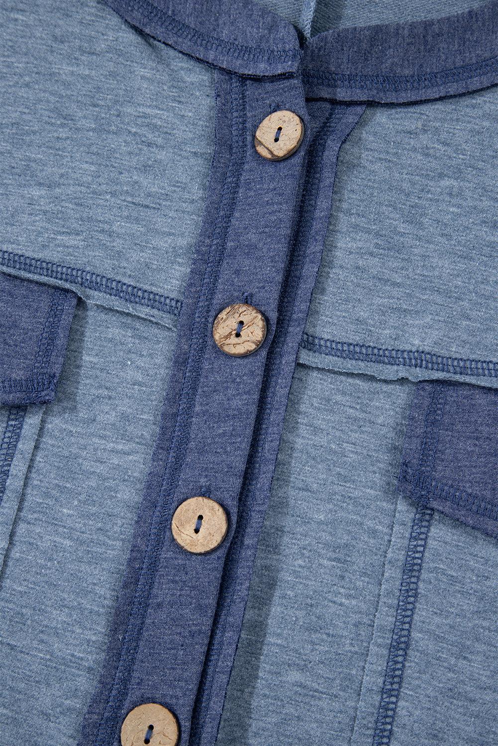 Denim Blue Patchwork Short Sleeve Jumpsuit with Pockets