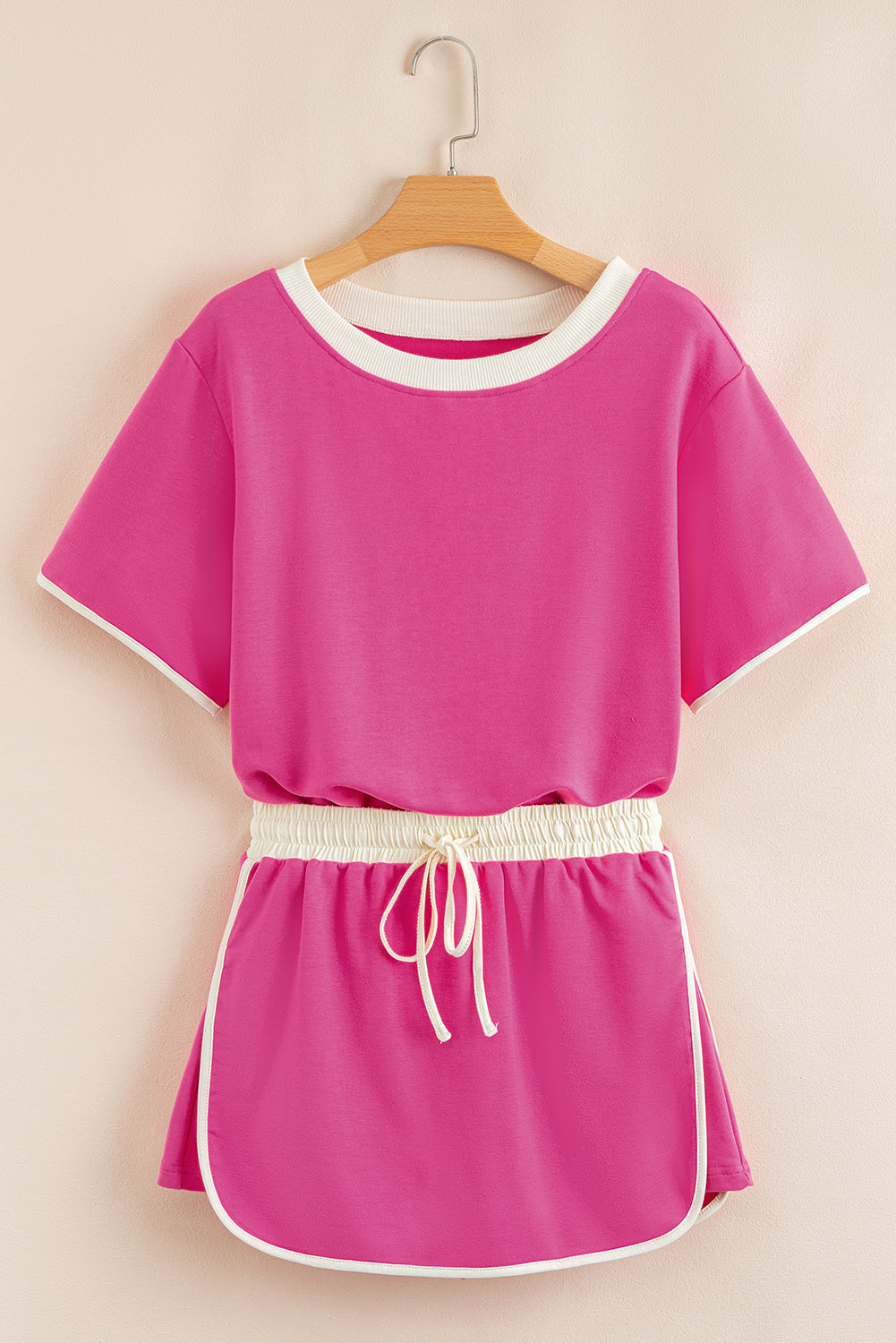 Rose Red Colorblock Edge Drop Shoulder T-Shirt and Skort Two Piece Set