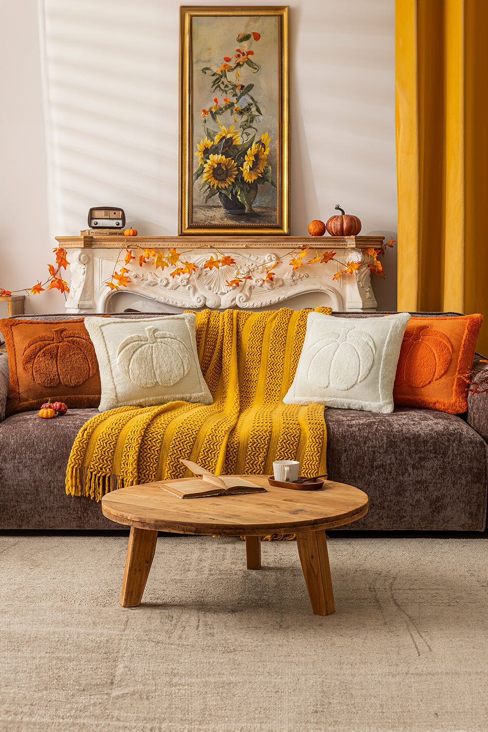 Orange Plush Textured Pumpkin Throw Pillowcase