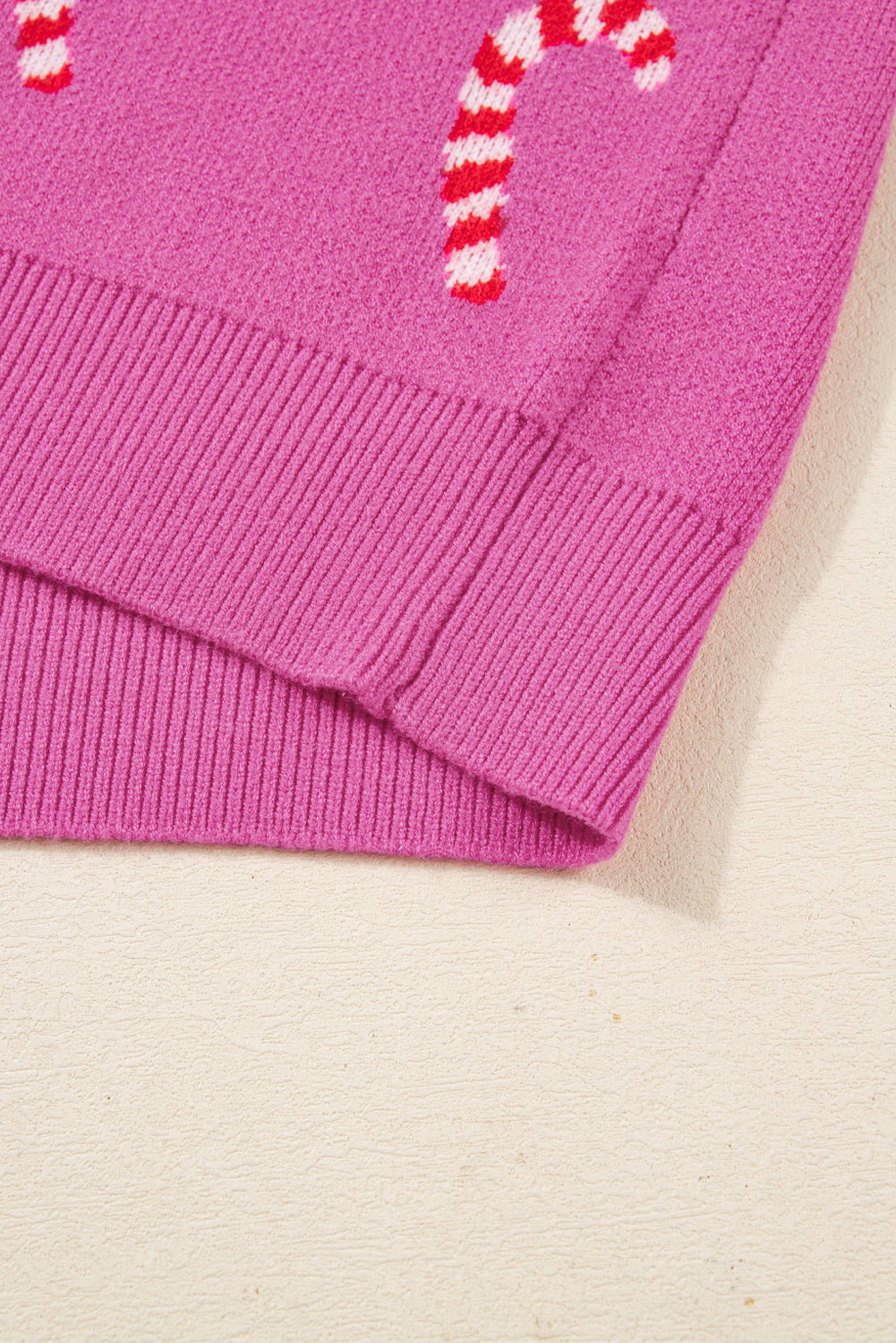 Pink Christmas Candy Cane Holiday Drop Shoulder Sweater