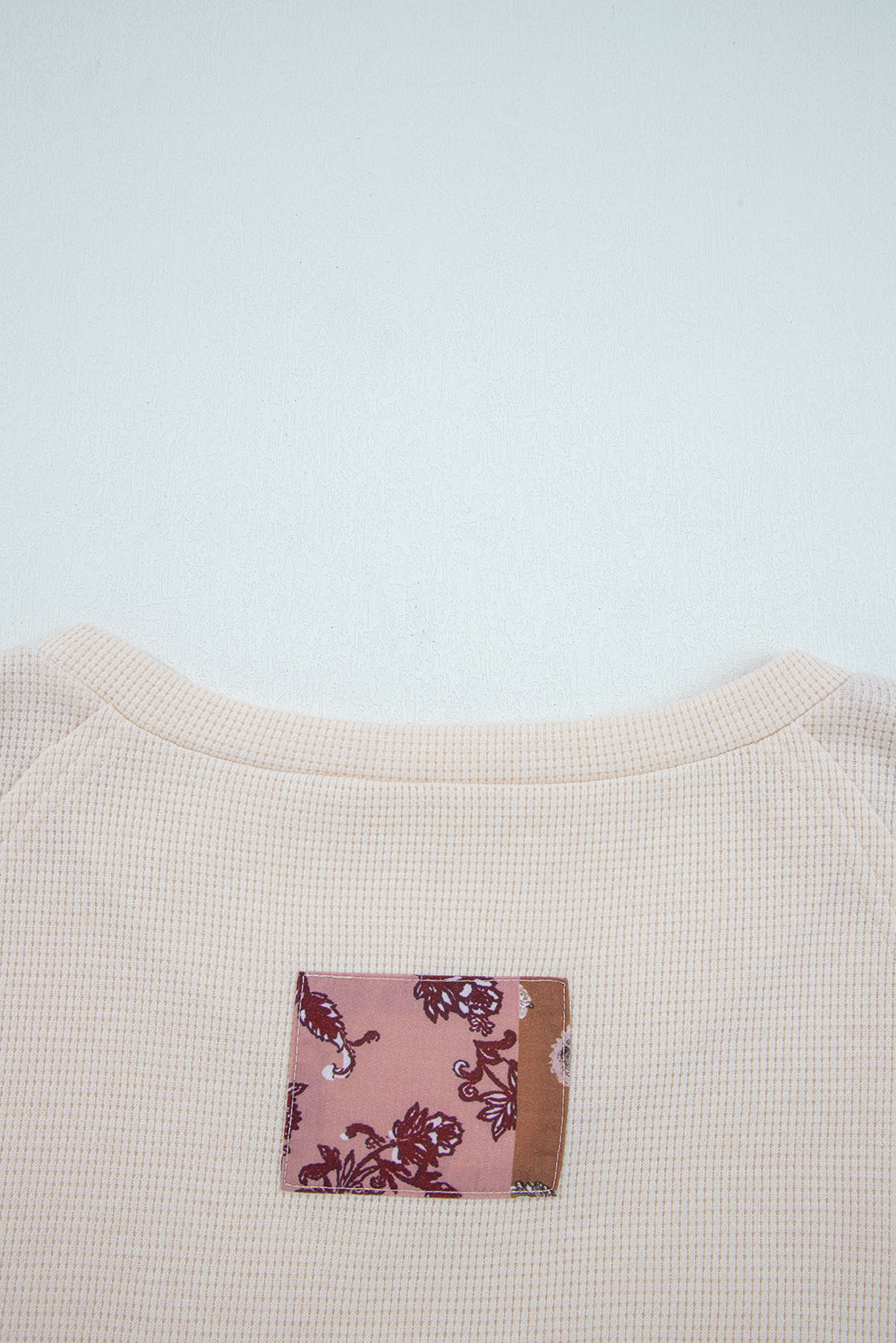 Beige Paisley Print Contrast Patchwork Long Sleeve Loose Top