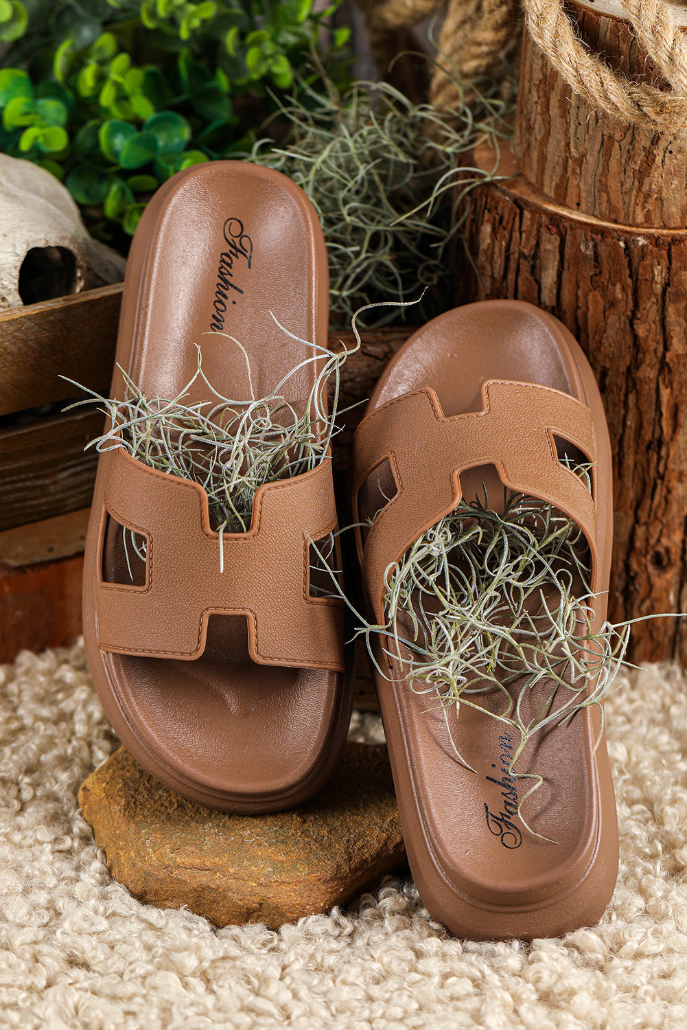 Cutout Open Toe Platform Slide Sandals