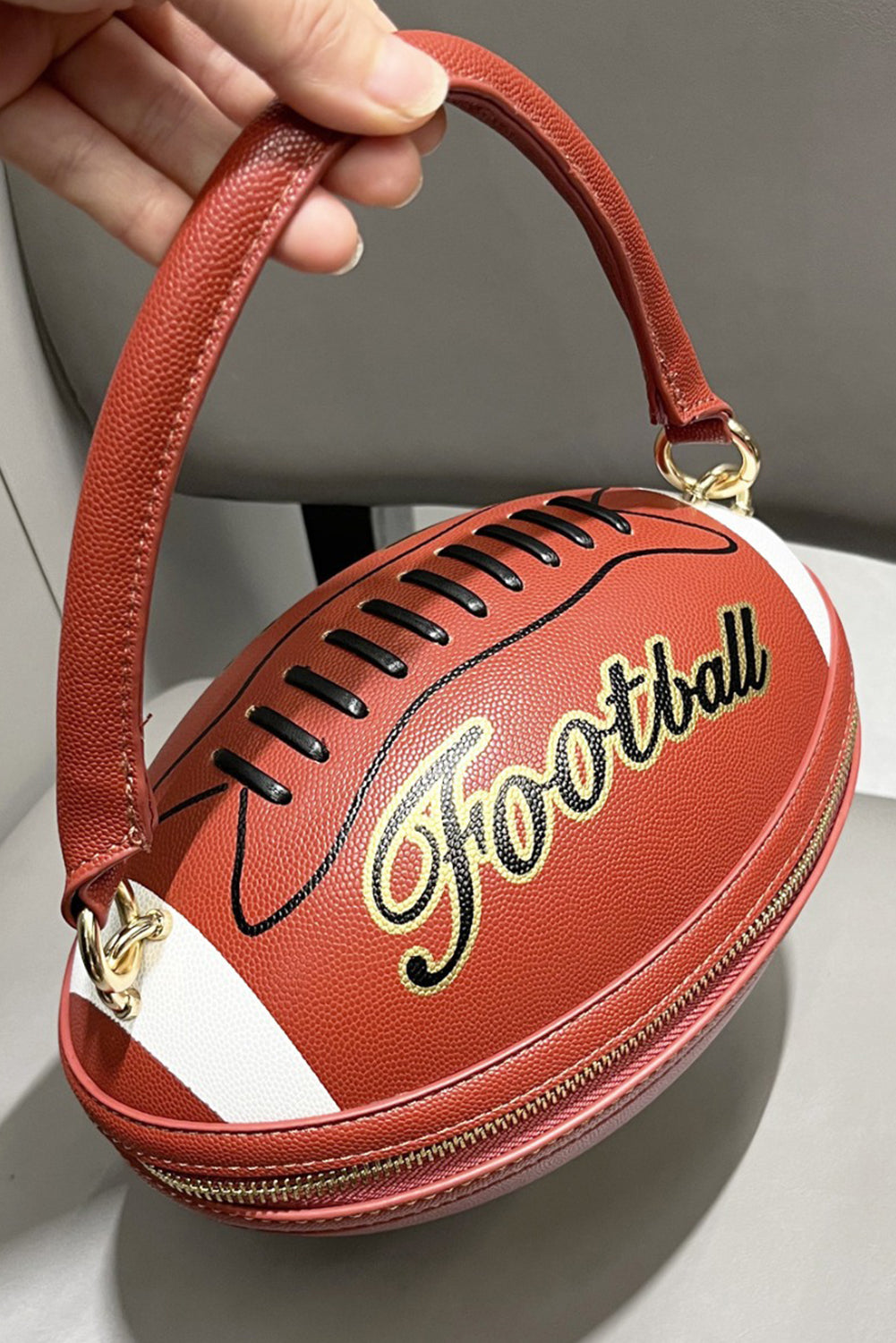 Chestnut Football-Shaped Crossbody Bag