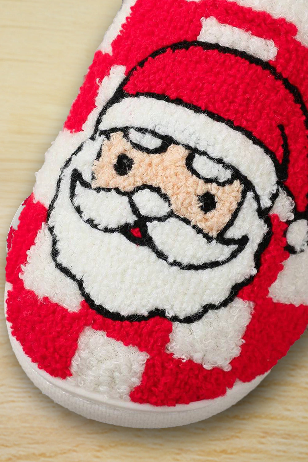Red Checkered Santa Claus Graphic Plush Home Slippers
